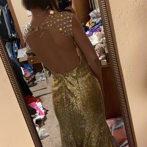 Beautiful gold sequined prom dress